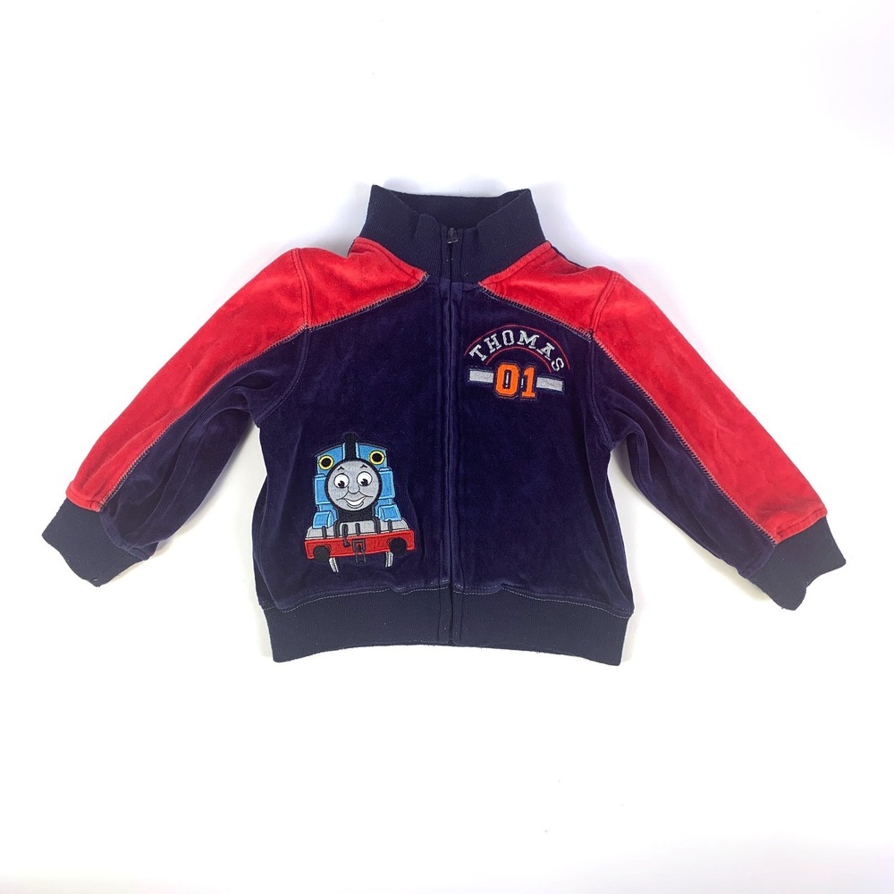 VTG Thomas the Tank Engine Velour Track Jacket‎ Sz 2T Blue Red 01 Train